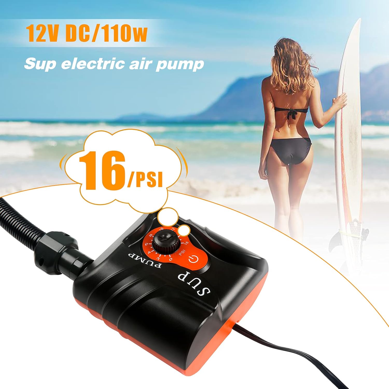 Electric Air Pump for Inflatable Boat, AOLVO 1st Gen SUP Pump 16PSI 12V