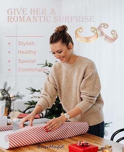 Miniatura 5 de Anillos de cobre para mujer, 99% cobre puro ajustable tricolor oro conjunto magnético joyería, Cobre