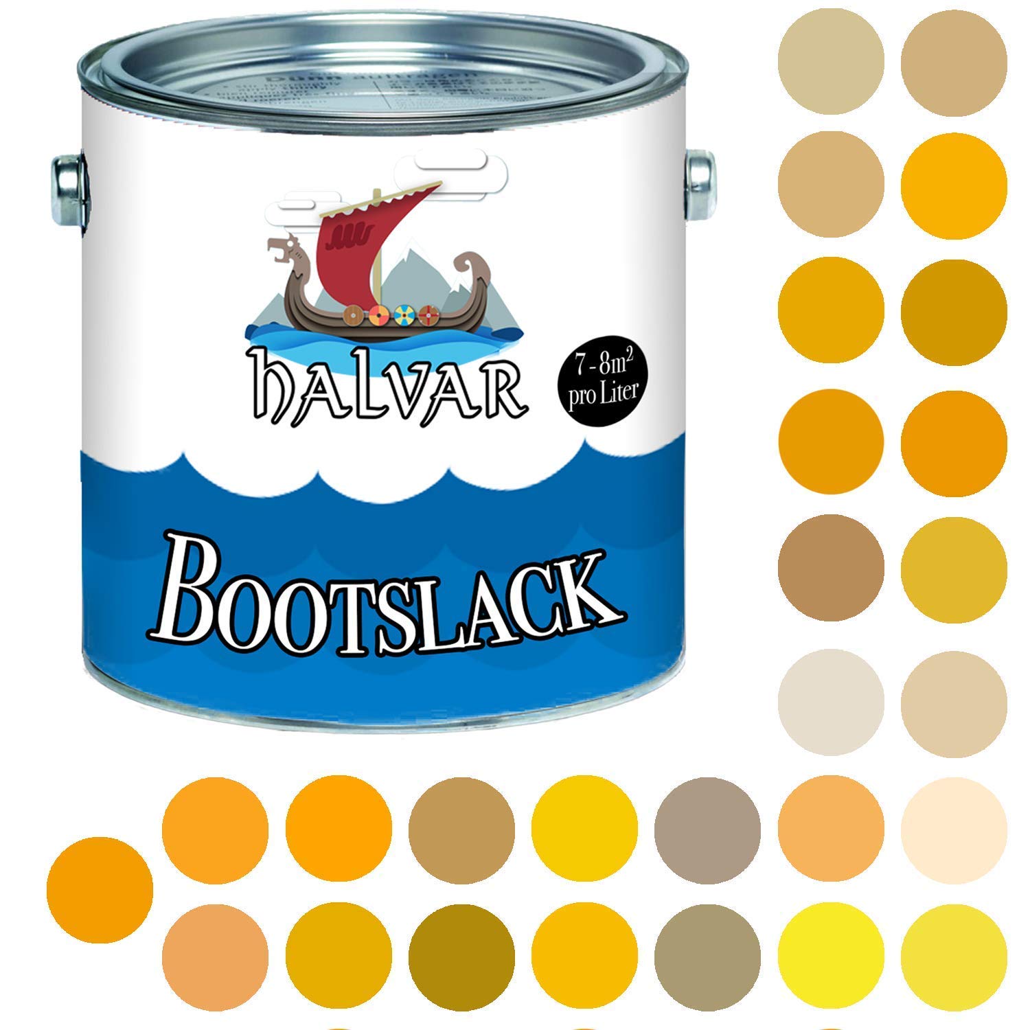Halvar Bootlak, geel, RAL 1000-1037, jachtlak, glanzend, jachtkleur, jachtkleur, PU-versterkt, voor hout en metaal, versterkt, extreem belastbaar, zeer elastisch, scheepslakken (1 L, RAL 1018