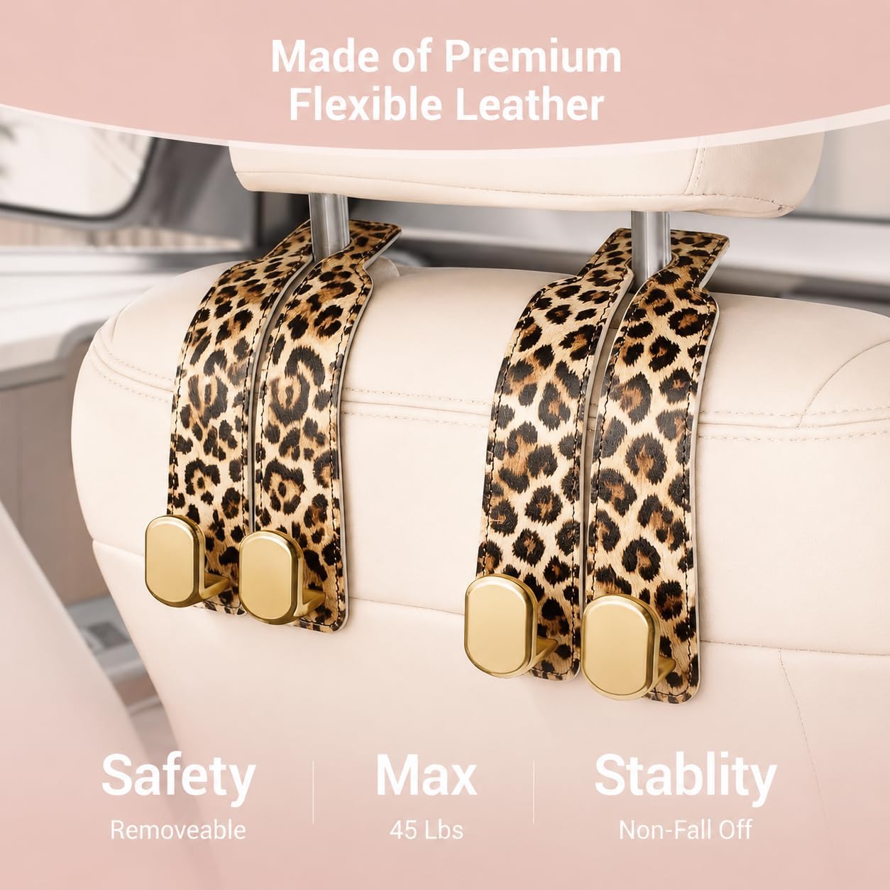 10PCS Leopard Print Car Accessories for Women, Cute Cheetah Print Set with Steering Wheel Cover, Seat Belt Pads, Headrest Bows, Cup Coasters, Purse Hooks & Keychain, Girly Car Interior Decor