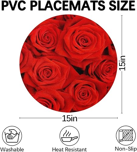 Miniatura 3 de Juego de 4 manteles individuales de color rosa y 1 tapete redondo para mesas redondas lavables resistentes al calor antideslizantes para cocina boda