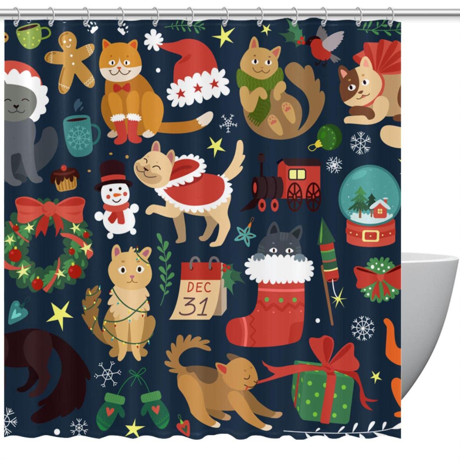 Rideau de douche chat de Noël : ambiance festive dans la salle de bain