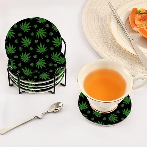 Miniatura 5 de Green Leaves Herb Coasters Table Coasters for Drinks and Holder Set of 6 Minimalist Coasters Home Decor