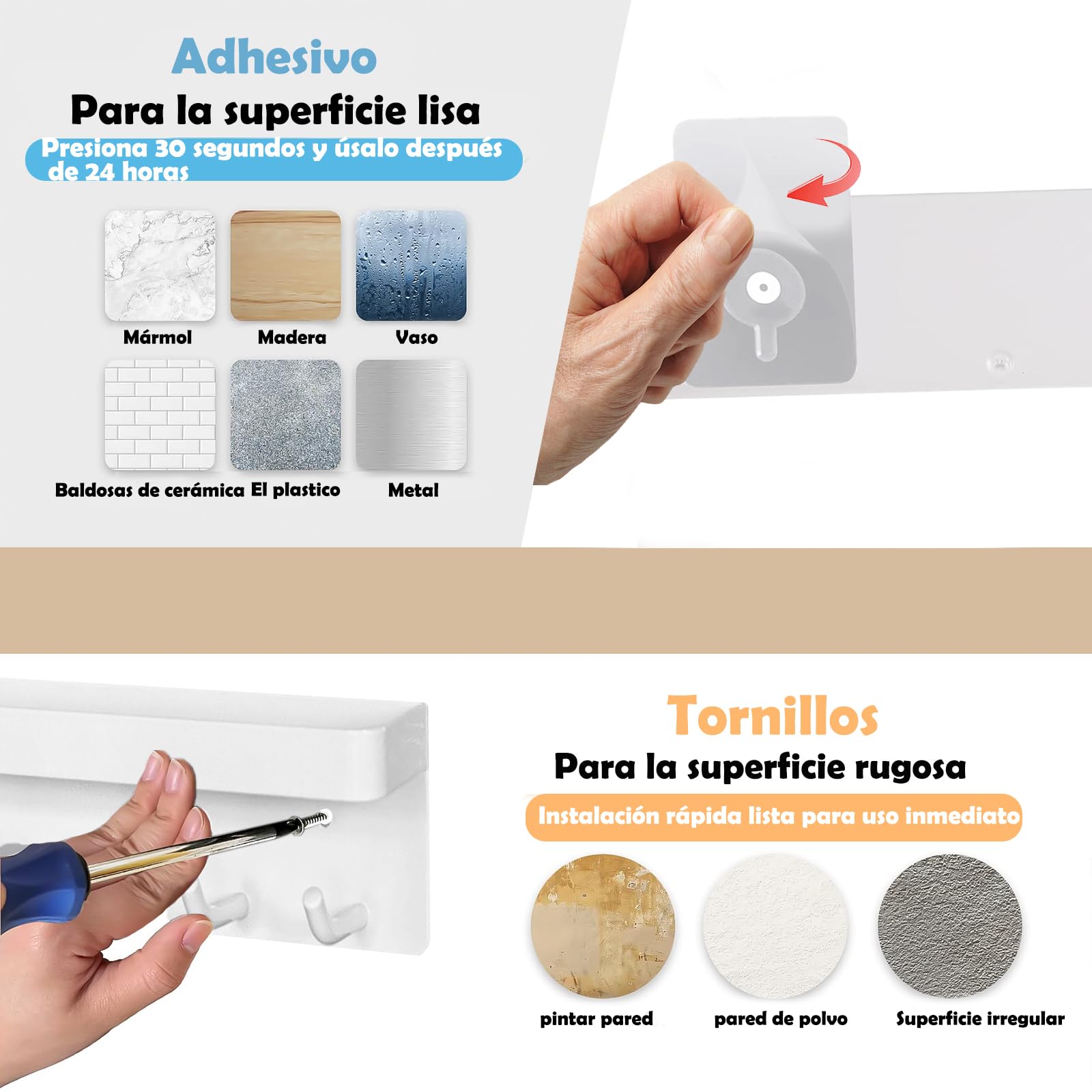 Echehi 6 Ganchos Cuelga Llaves Con Estanteria, la Multifuncional Autoadhesivo a Prueba de óxido Metal Colgador Llaves Pared Adecuado para Entrada, Cocina, Oficina, Baño y sala de estar (Blanco)