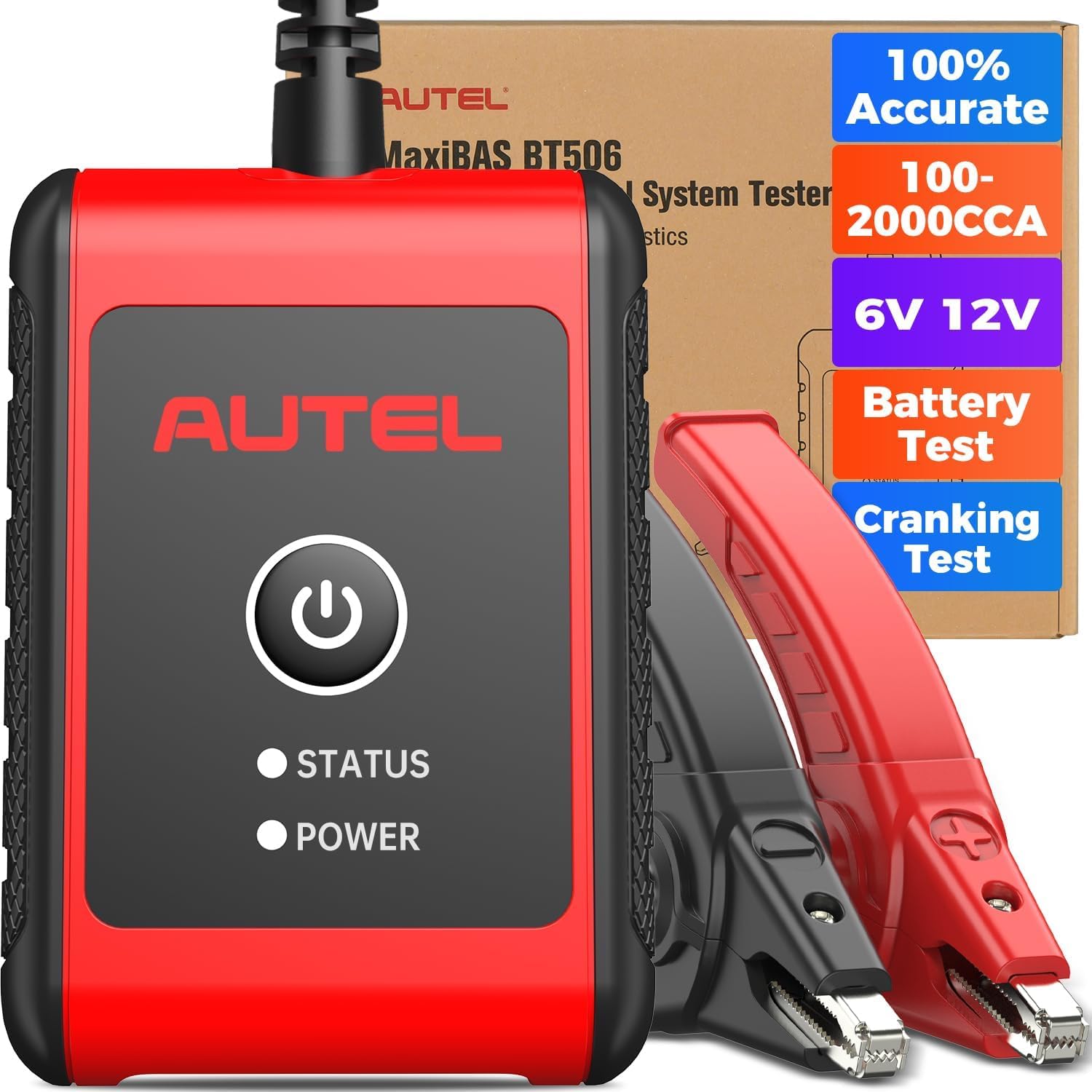 Autel BT506 Car Battery Tester, 6V 12V 100-2000 CCA Car Battery Analyzer, Auto Cranking Charging System Test Scan Tool, Adaptive Conductance, High-Precision Battery Load Test for All Vehicles