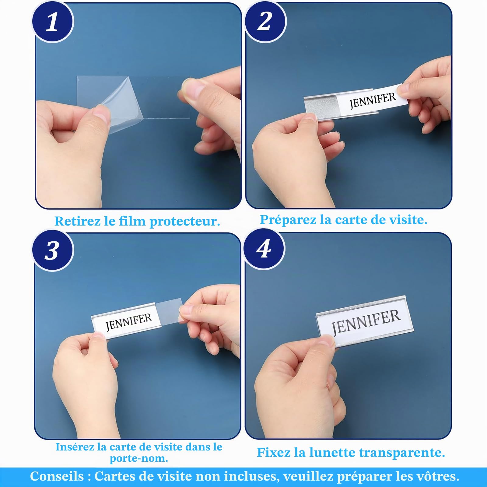 Lot de 25 Badges Nom Personnalisables avec Aimant Double & Épingle, Porte-Nom Magnétique Aluminium pour Travail, École, Événement (70x32mm)