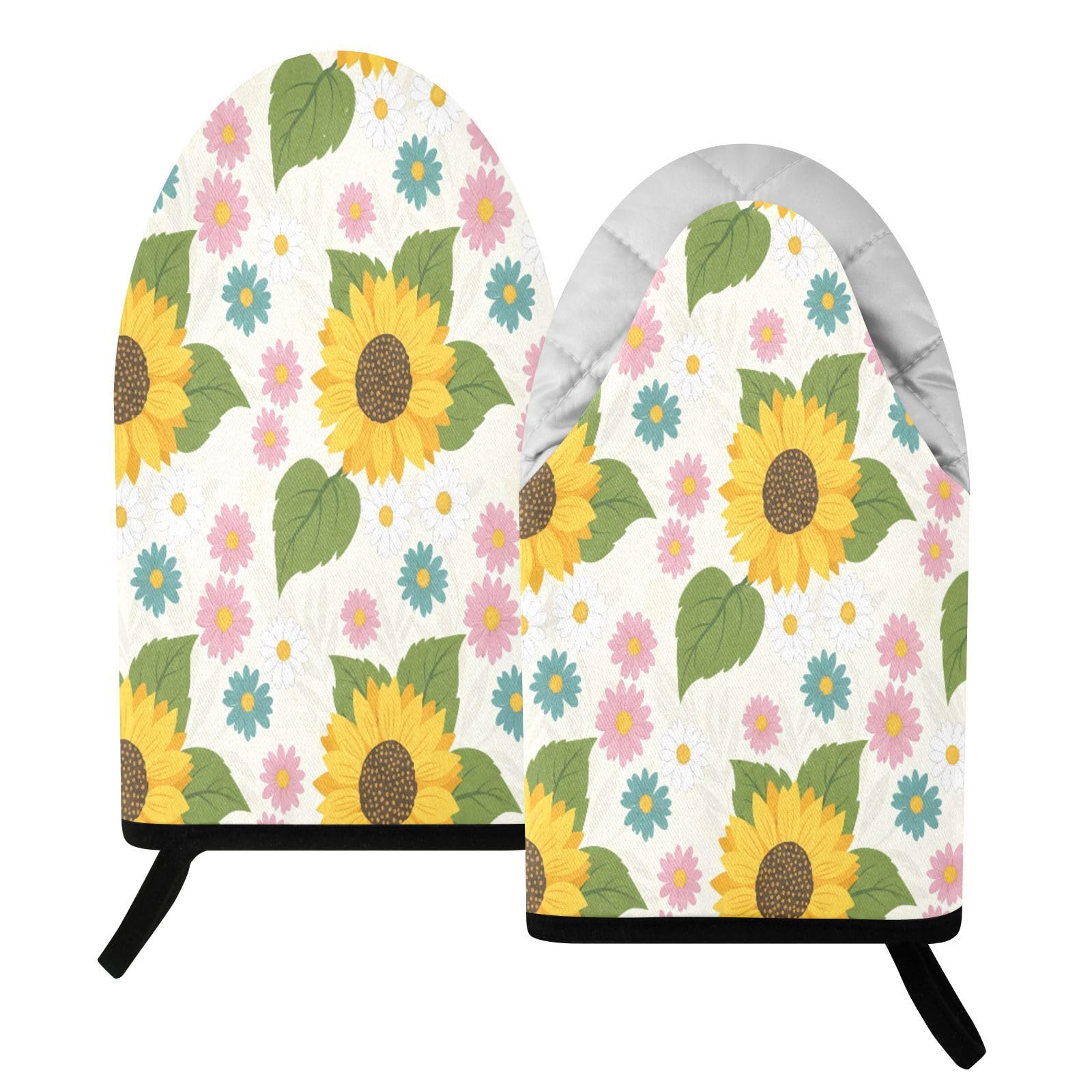 BURSTDDY Sunflower Oven Mitt,Heat Resistant Kitchen Mitts for Cooking