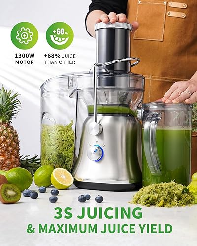 Miniatura 3 de GDOR Potente exprimidor de 1300 W con canal de alimentación más grande de 3.4 pulgadas, sistema de corte mejorado de titanio, extractor de jugo