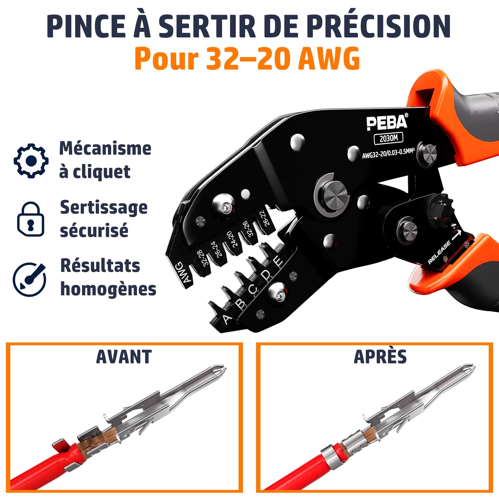 PEBA Kit de micro connecteurs avec pince à sertir à cliquet - Micro-Fit 3.0, Dupont 2,54 mm et JST-PH/XH/SM/SYP, 45 types de connecteurs, 0,03-1,5 mm² avec pince à dénuder