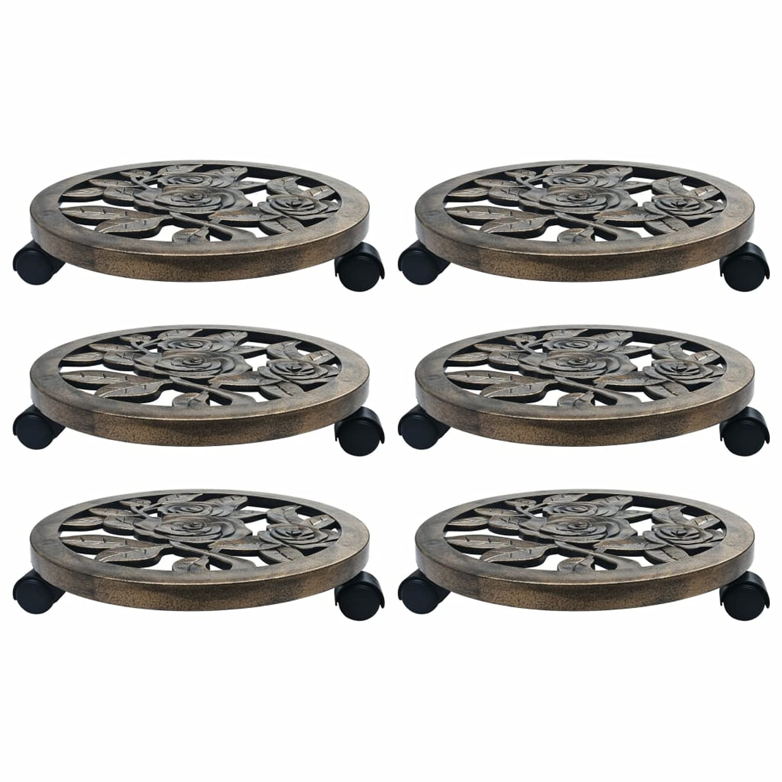 Soporte con Ruedas para Plantas 6 Unidades Prueba de la Intemperie Scooter al Aire Libre Ayuda al Transporte para Plantas Rodillo de Plantas Bronce 38 cm el plastico