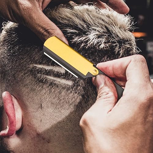 Miniatura 7 de Maquinilla de afeitar profesional de borde recto con 100 cuchillas individuales, afeitadora de acero inoxidable de primera calidad para hombres, uso