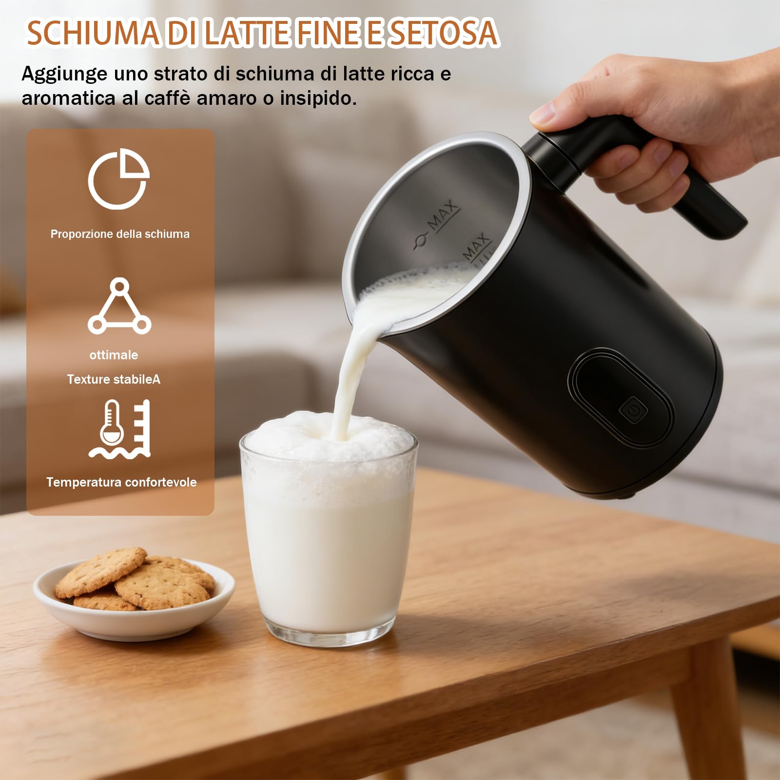 Montalatte elettrico, 4 in 1 automatico per latte da 350 ml, scalda latte caldo e freddo, latte in spugna elettrica, spegnimento automatico per latte, cappuccino