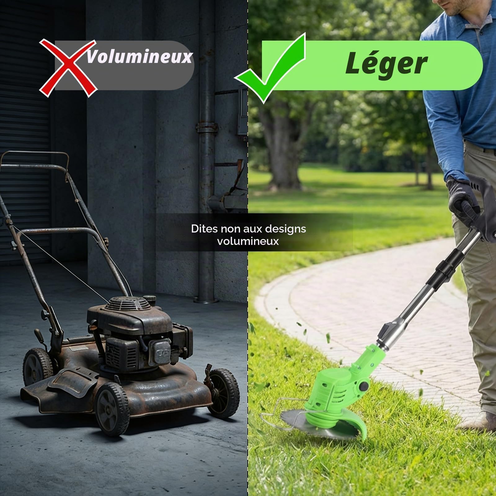 Coupe Bordure sans Fil,Debroussailleuse Electrique sans Fil,Debroussailleuse avec 2 Batteries Et Un Chargeur,Poignée Réglable,4 Types Lames Efficace,légères et à Faible Bruit,pour Jardin Élagage (C)
