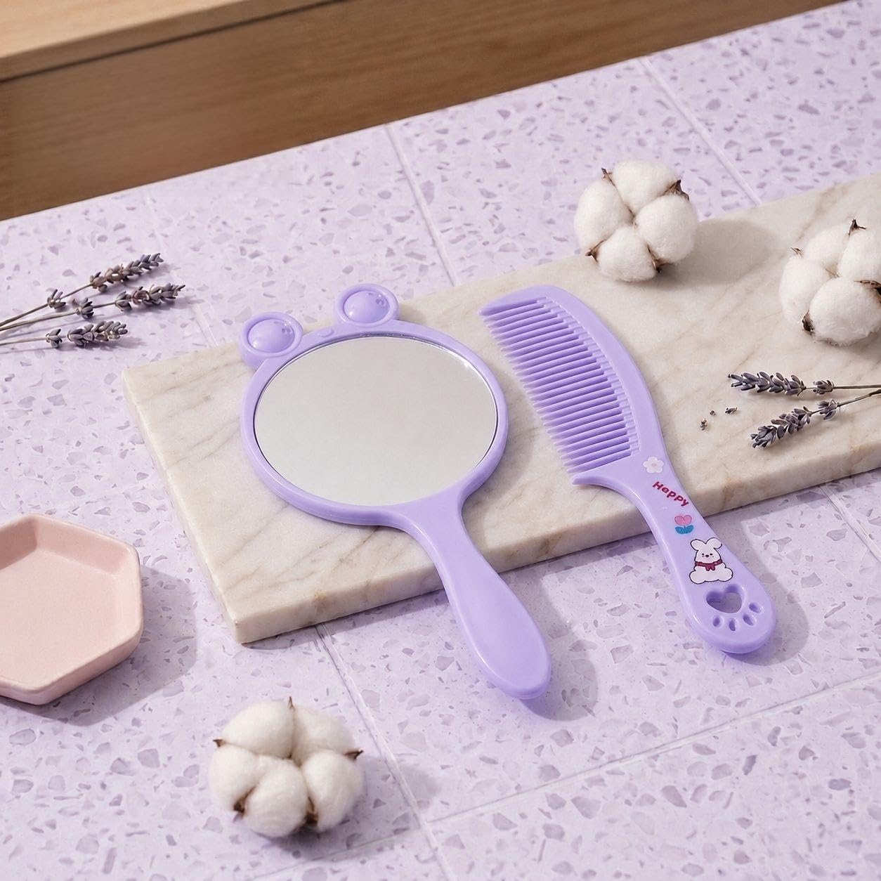 Purple Frog Hand Mirror & Comb Set | 2-Piece Portable Vanity Combo | Cartoon Makeup Mirror with Handle & Hair Comb | Lightweight Travel Grooming Kit |-image-13