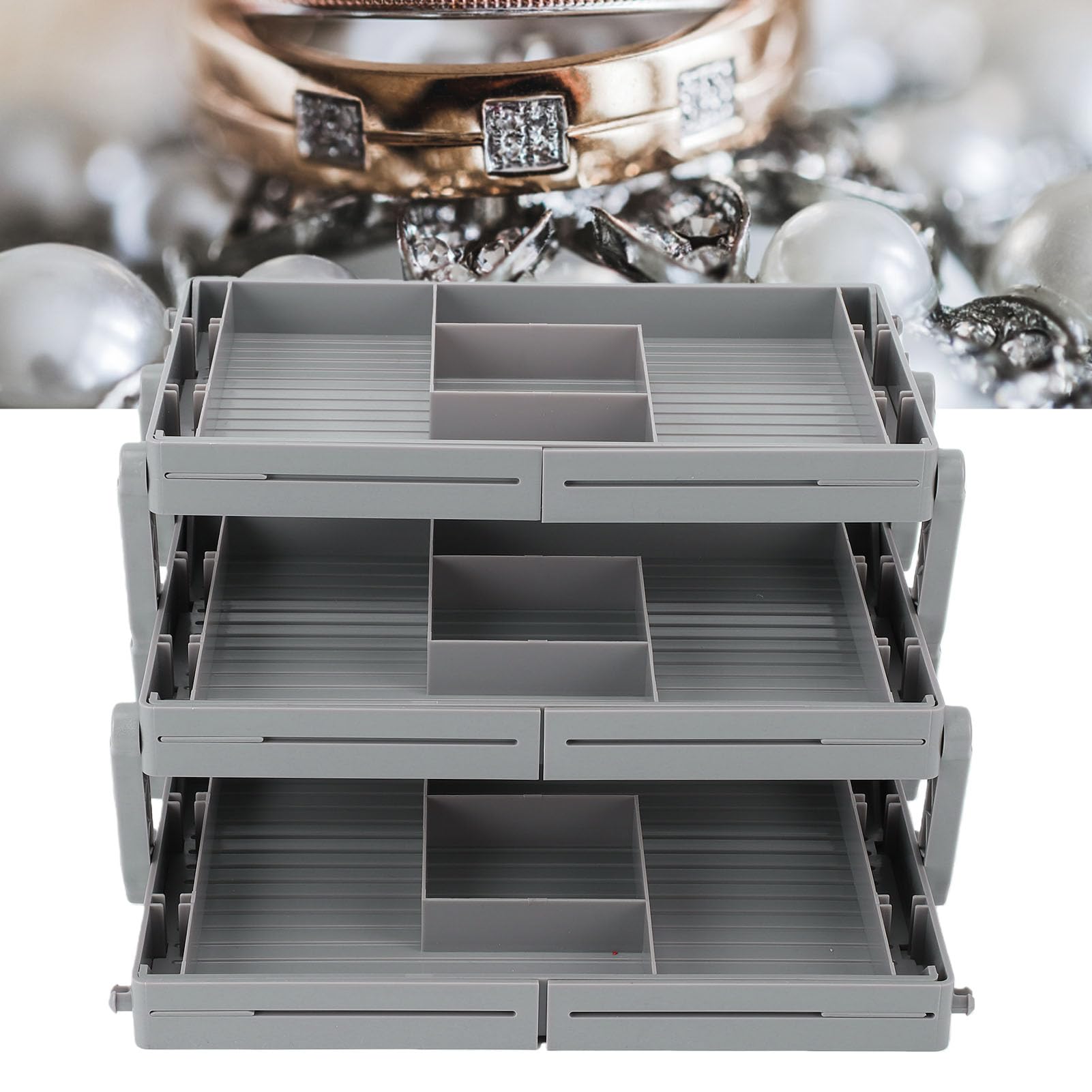 Organizer per Cassetti a 3 Livelli, Contenitore Intelligente Pieghevole Regolabile a più Livelli con File Rinforzate per Trucco, Gioielli, Cosmetici, Ufficio, Cucina