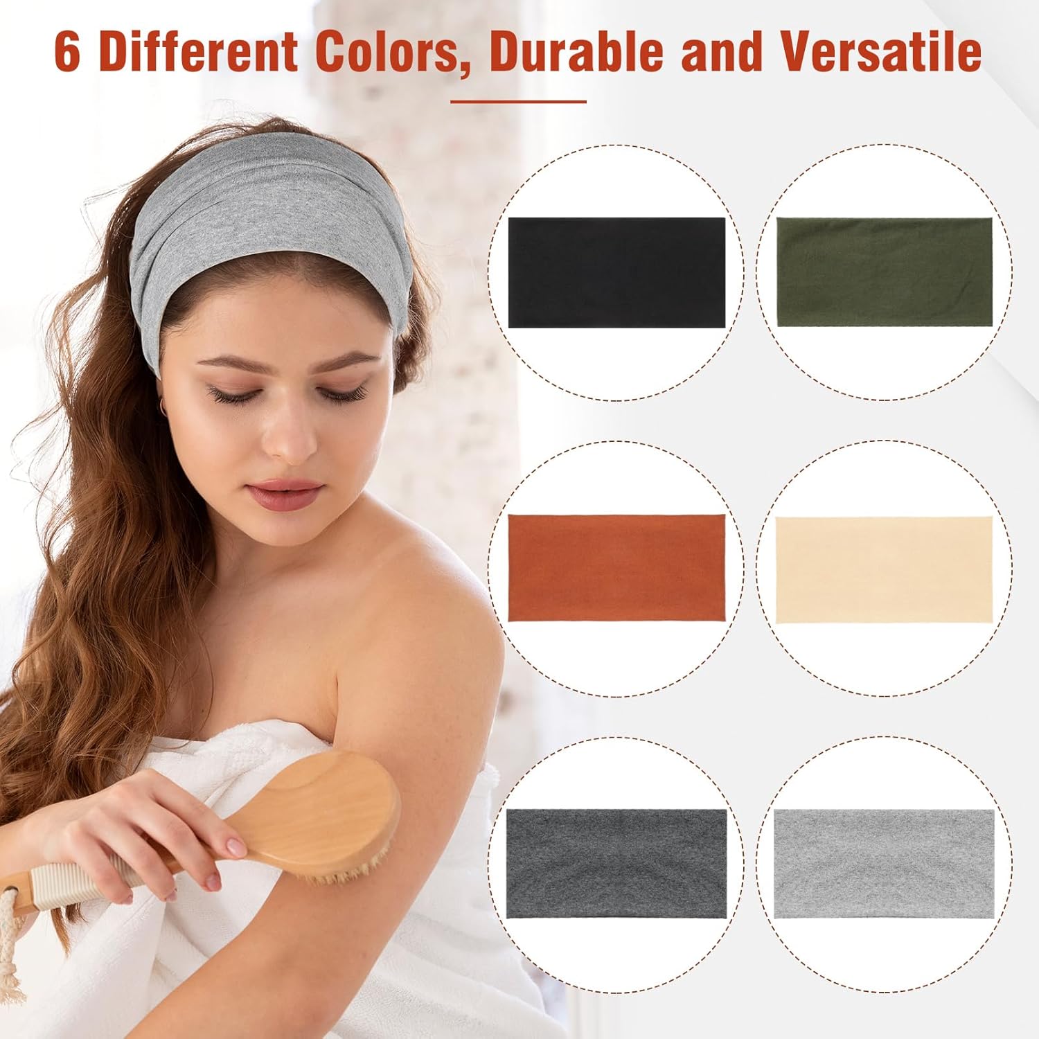 6 Pack Cotton Stretchy Headbands for Workouts Yoga, Wide Head Bands for Women Girls (Width 4.7 inches) - Image 6