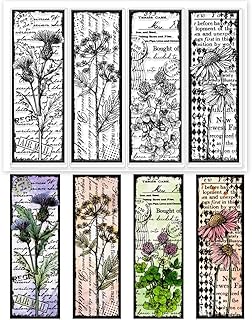 GLOBLELAND Vintage Flower and Text Background Clear Stamps Retro Flower Bookmark Silicone Stamp Seal for DIY Scrapbooking and Card Making Paper Craft Decor