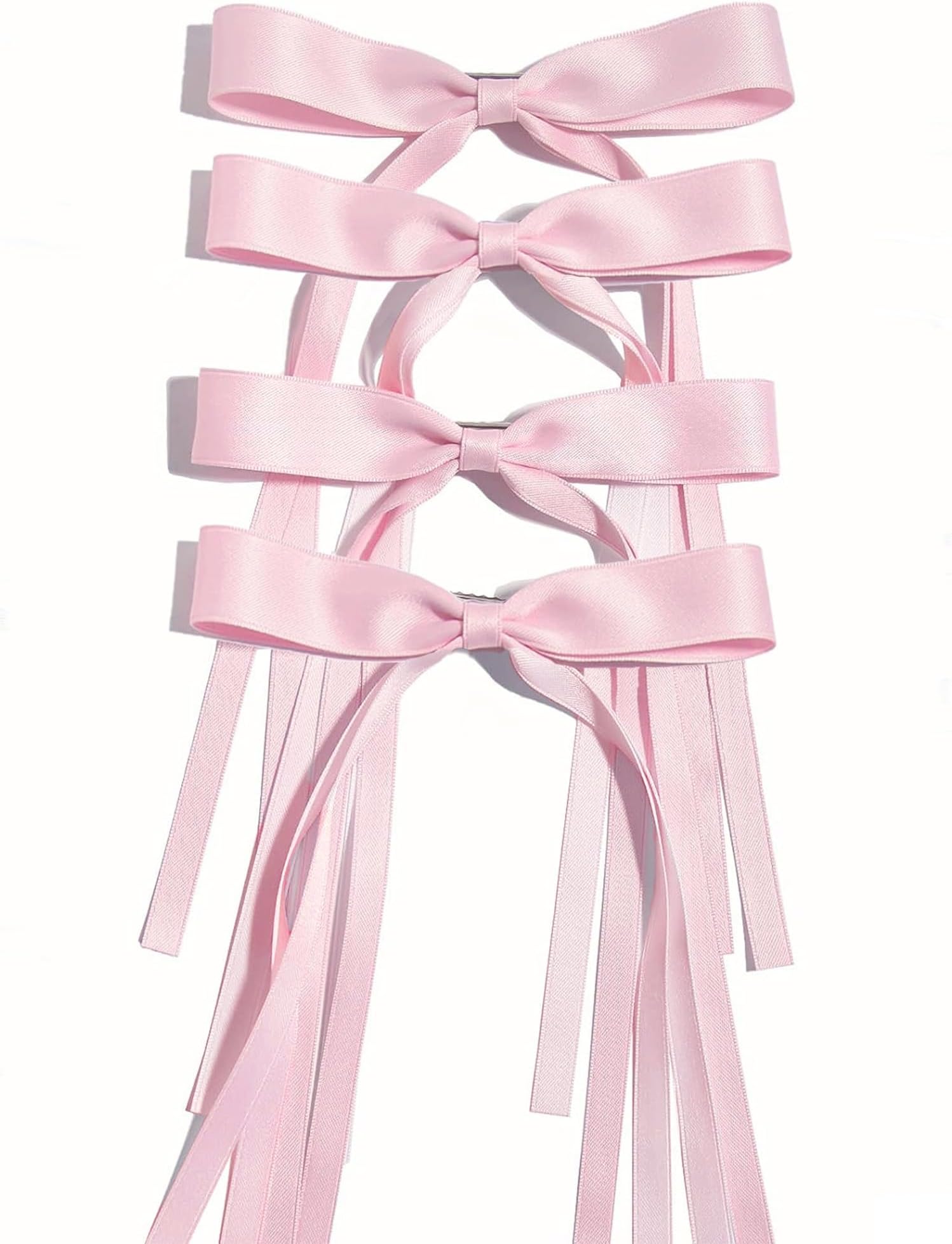 Ayesha Pink Hair Bows Clips Pink Coquette Bow Hair Ribbon Bowknot with Long Tail Pink Bows Barrettes Hair Accessories for Women Girls 4PCS