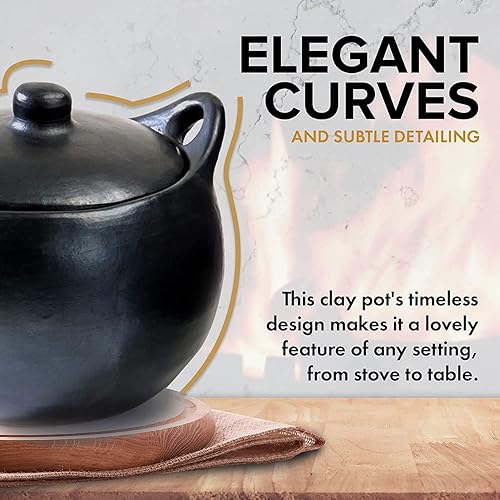 Miniatura 6 de Toque Blanche Chamba - Olla de sopa de arcilla negra con asas y tapa, olla de utensilios de cocina hecha a mano, ollas de arcilla para platos,