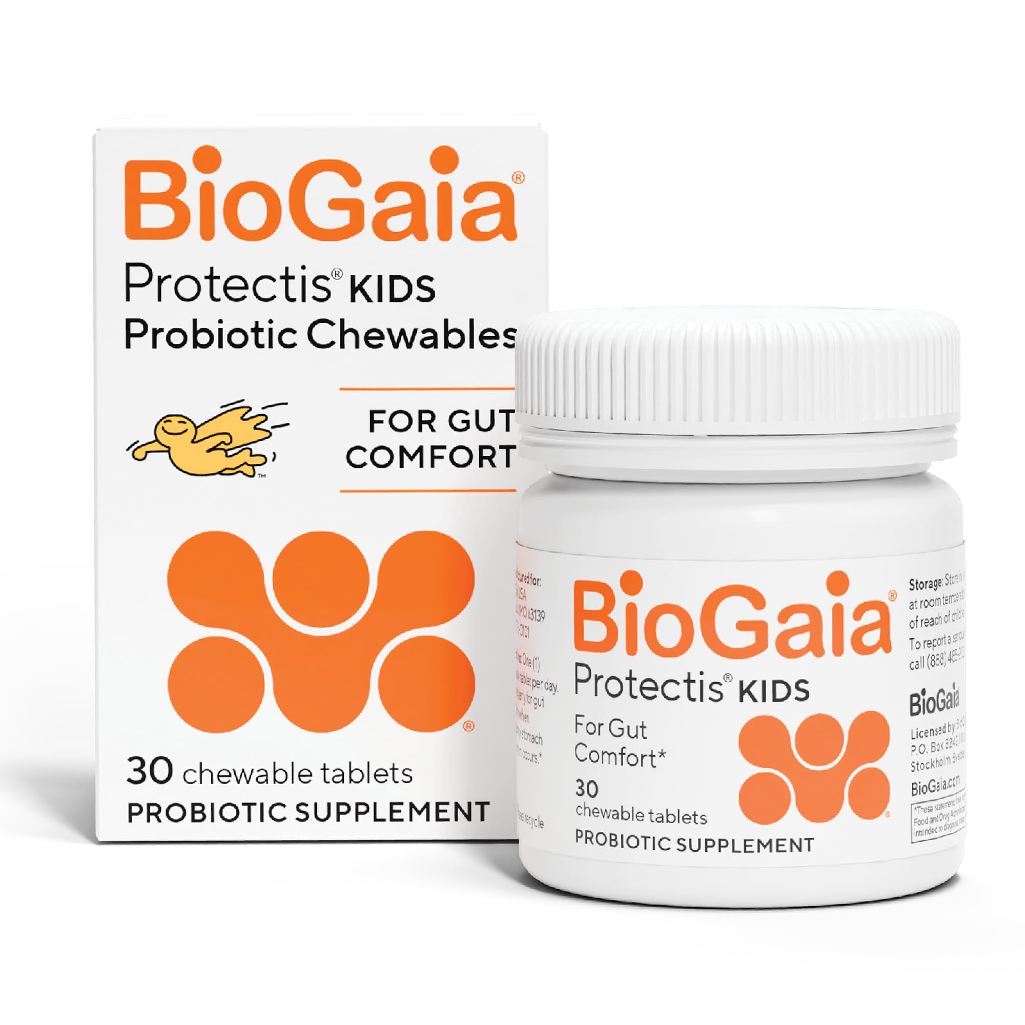 BioGaia Protectis Chewable Tablets for Toddlers, Kids, and Teens Occasional Stomach Pain, Constipation, Diarrhea, and Regularity, 30 Tablets, 1 Pack