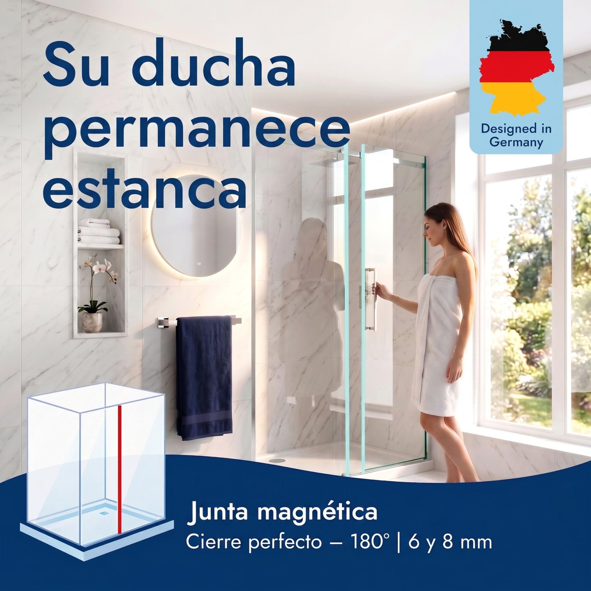 Junta magnética cabina ducha 200cm, para 6mm espesor del vidrio | Junta de ducha de 180 grados, transparente, junta magnética para puerta de ducha de cristal en el baño