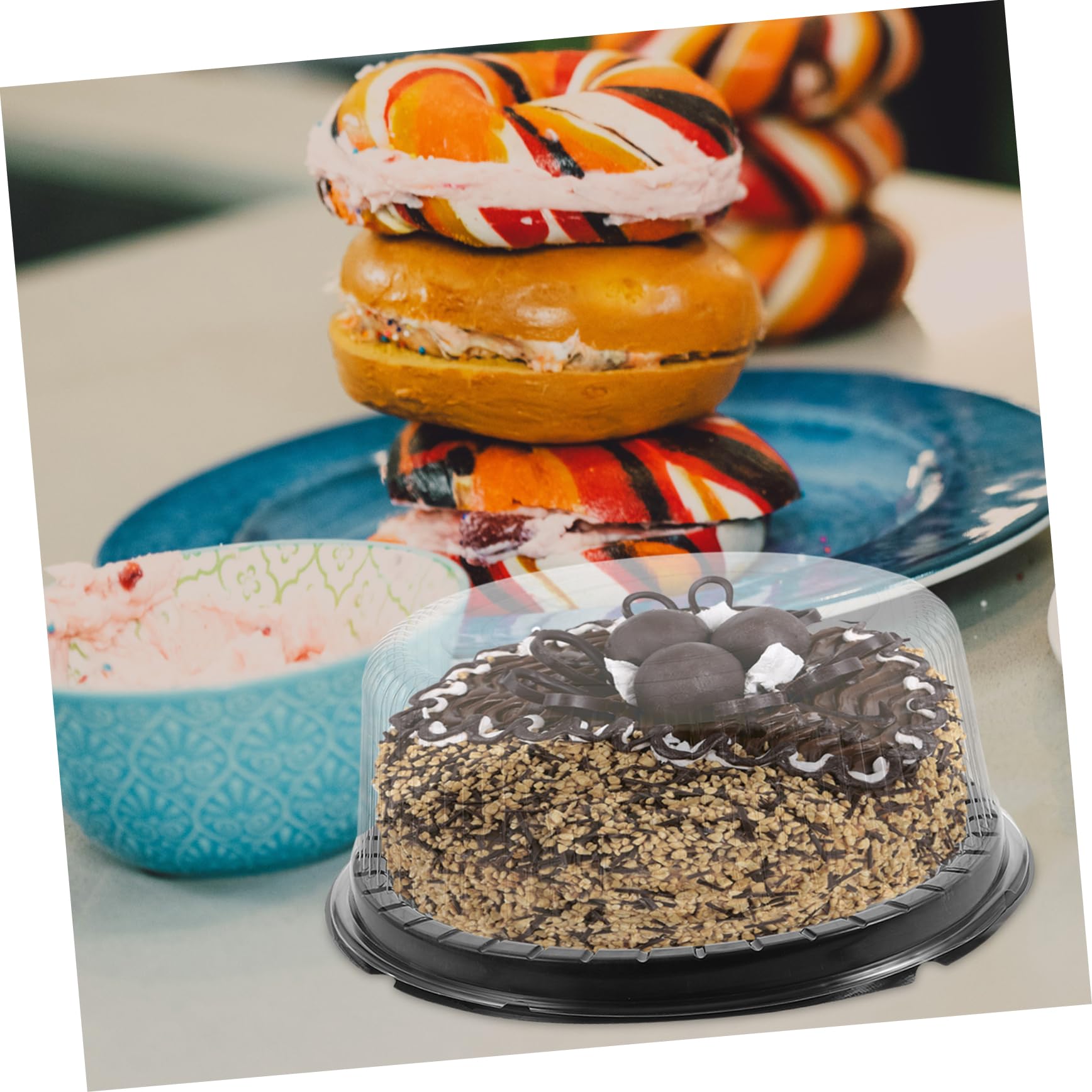 Kichvoe 10pcs Round Cake Carrier Boxes with Lids Reusable Plastic Cake Containers for Bakery Home Use for Birthdays Weddings and Parties