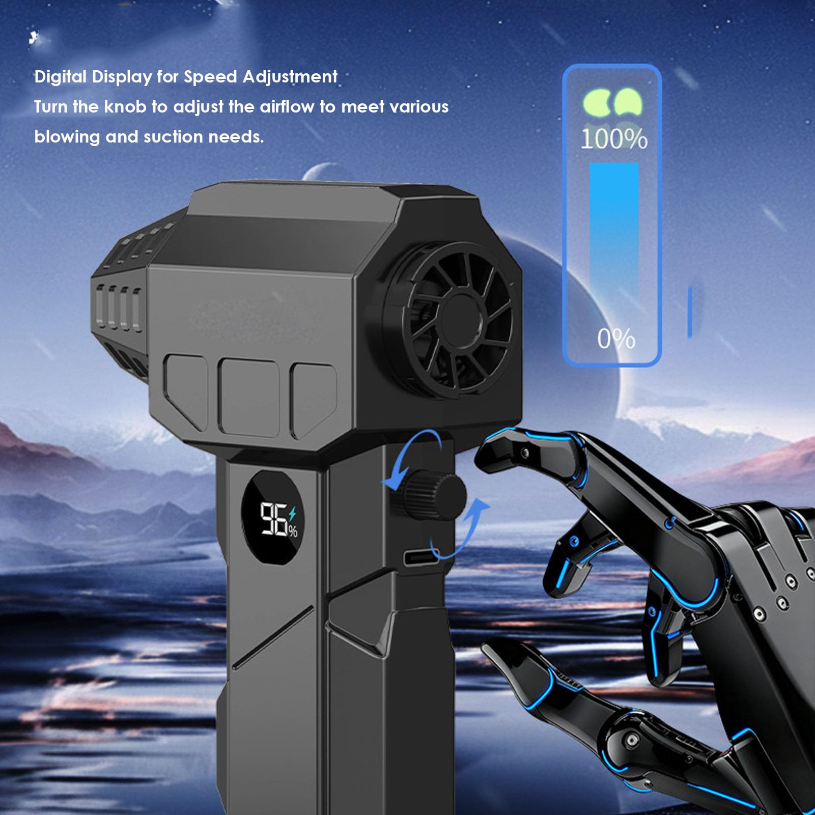 Turbo soffiatore elettrico per spolverino, potente 150.000 giri/min, senza fili, con display a LED, velocità regolabile, per tastiera PC, pulizia auto, materiale ABS