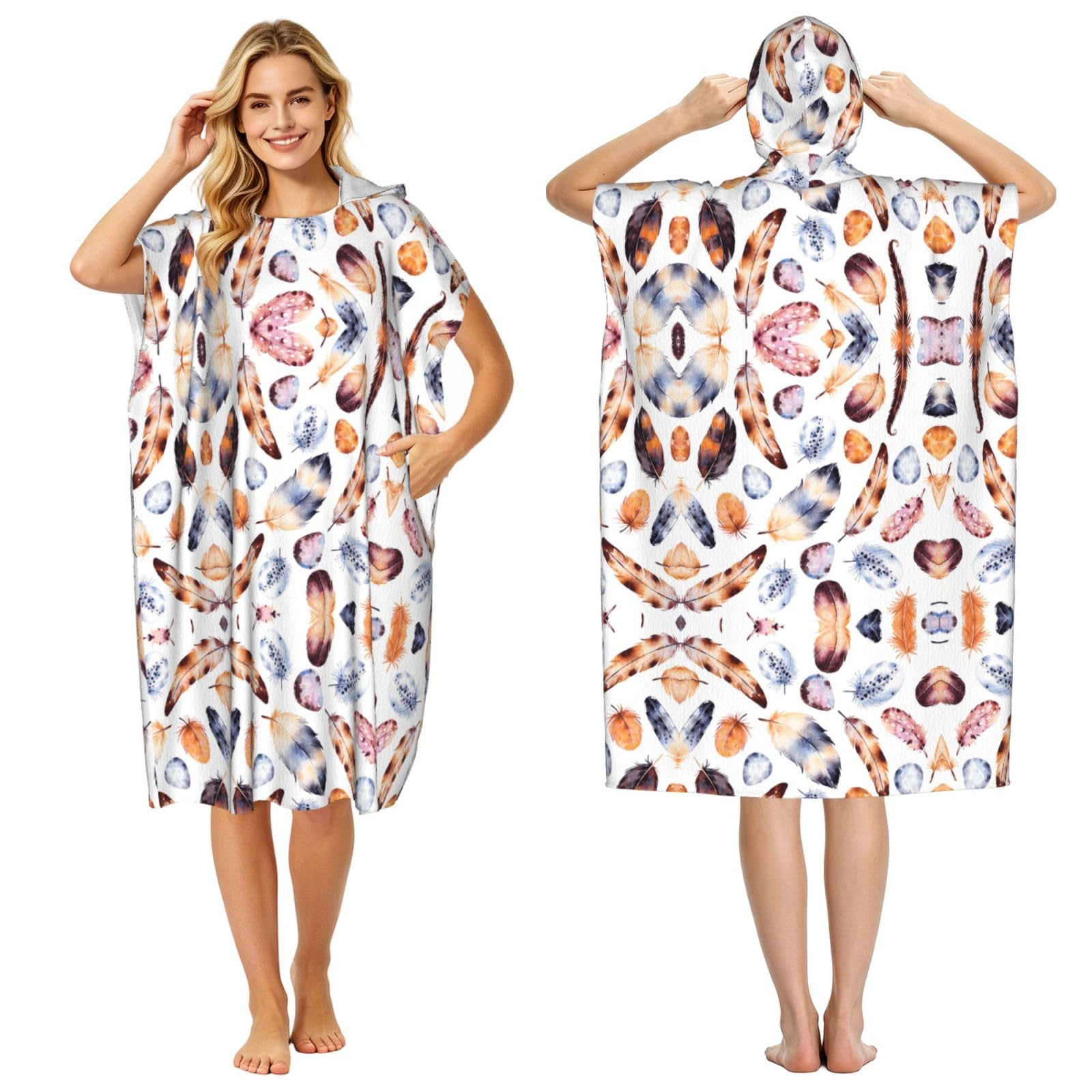 Peignoir à capuche imprimé coloré idéal pour la piscine et la plage