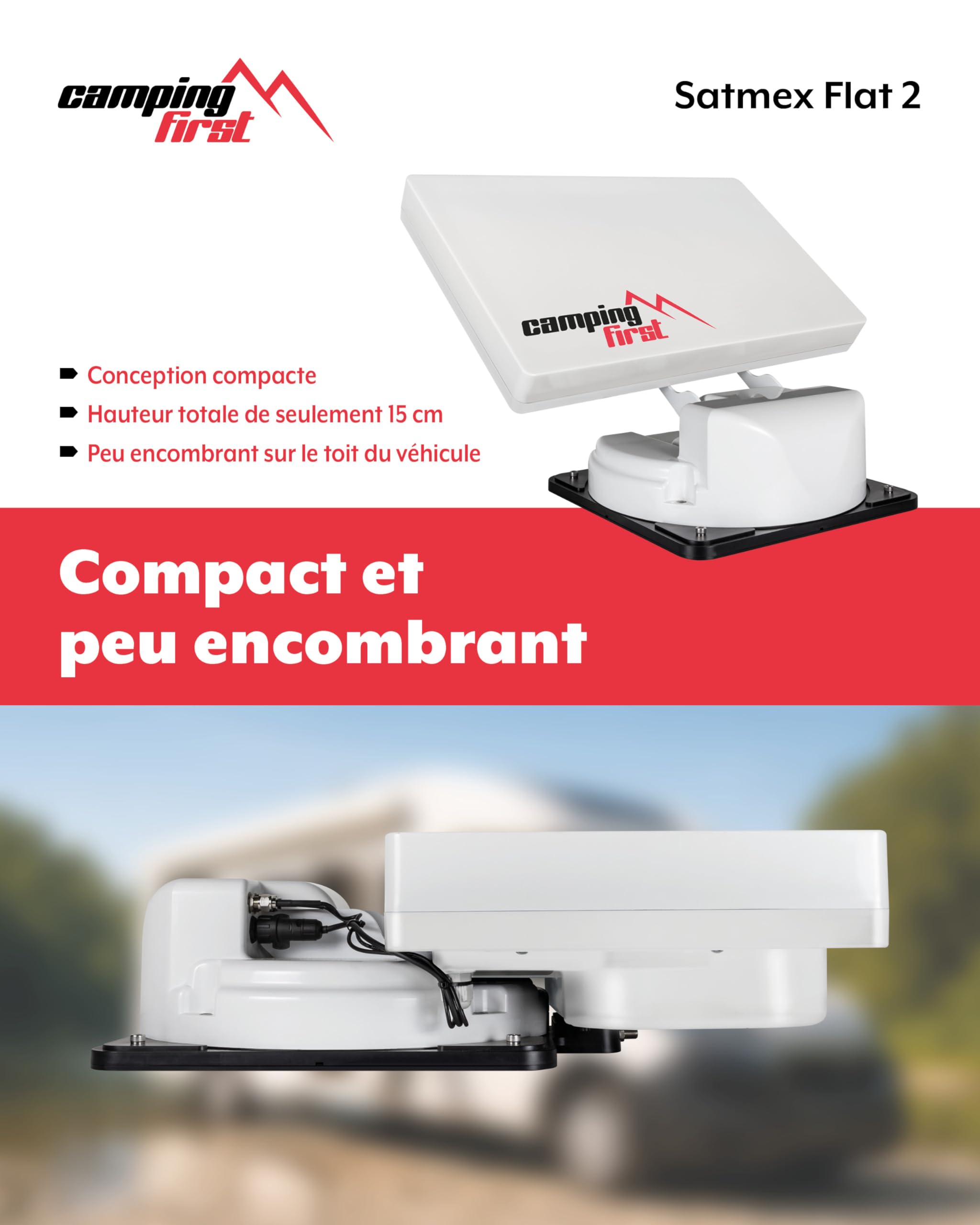 Antenne Satellite de Camping Automatique Flat 2 Blanc pour Caravane et Camping-Car