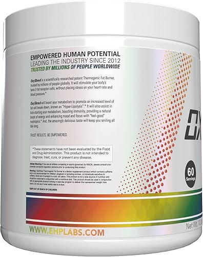 Miniatura 112 de EHP Labs OxyShred - Polvo termogénico para antes del entrenamiento y suplemento para adelgazar, clínicamente probado, con L-glutamina y