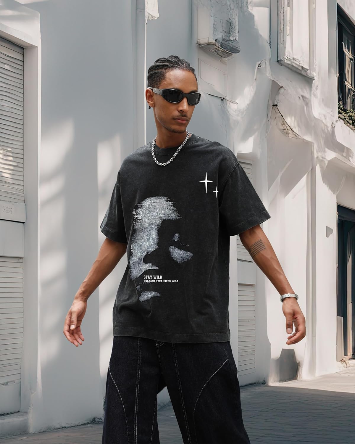 Men's Letter Graphic T Shirts Oversized Drop Shoulder Short Sleeve Vintage Streetwear Crew Neck Casual Tee Top - Image 2