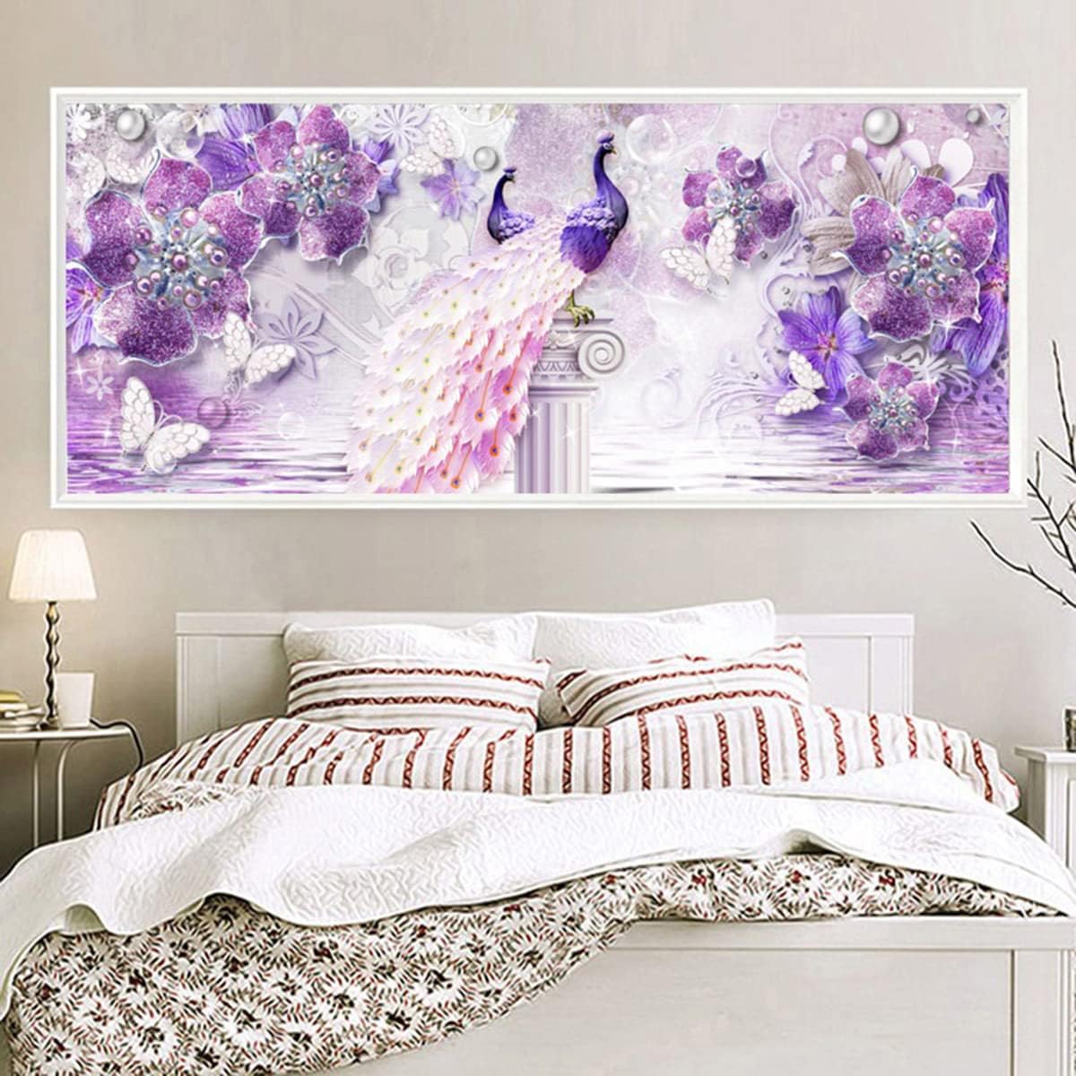 Instarry 5D DIY Diamond Painting Large Size Peacock Mosaic Crystal Embroidery Wall Art Decor Arts and Crafts 59.1x23.6 inch