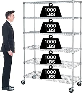 6 Tier Storage Shelves Metal Wire Shelving Unit with Wheels, 6000LBS Weight Capacity Heavy Duty NSF Height Adjustable Gara...