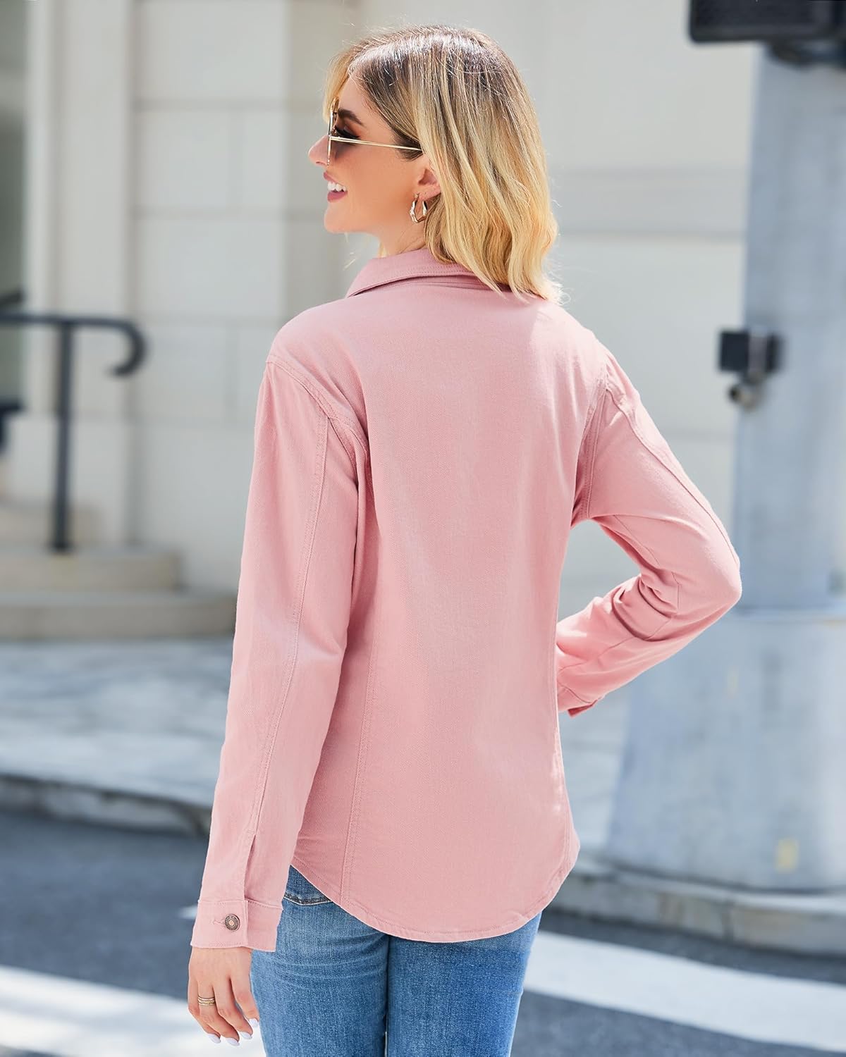 luvamia 2026 Jean Jackets for Women Fashion Denim Jacket Western Oversized Shacket Jacket Button Up with Pockets - Image 4