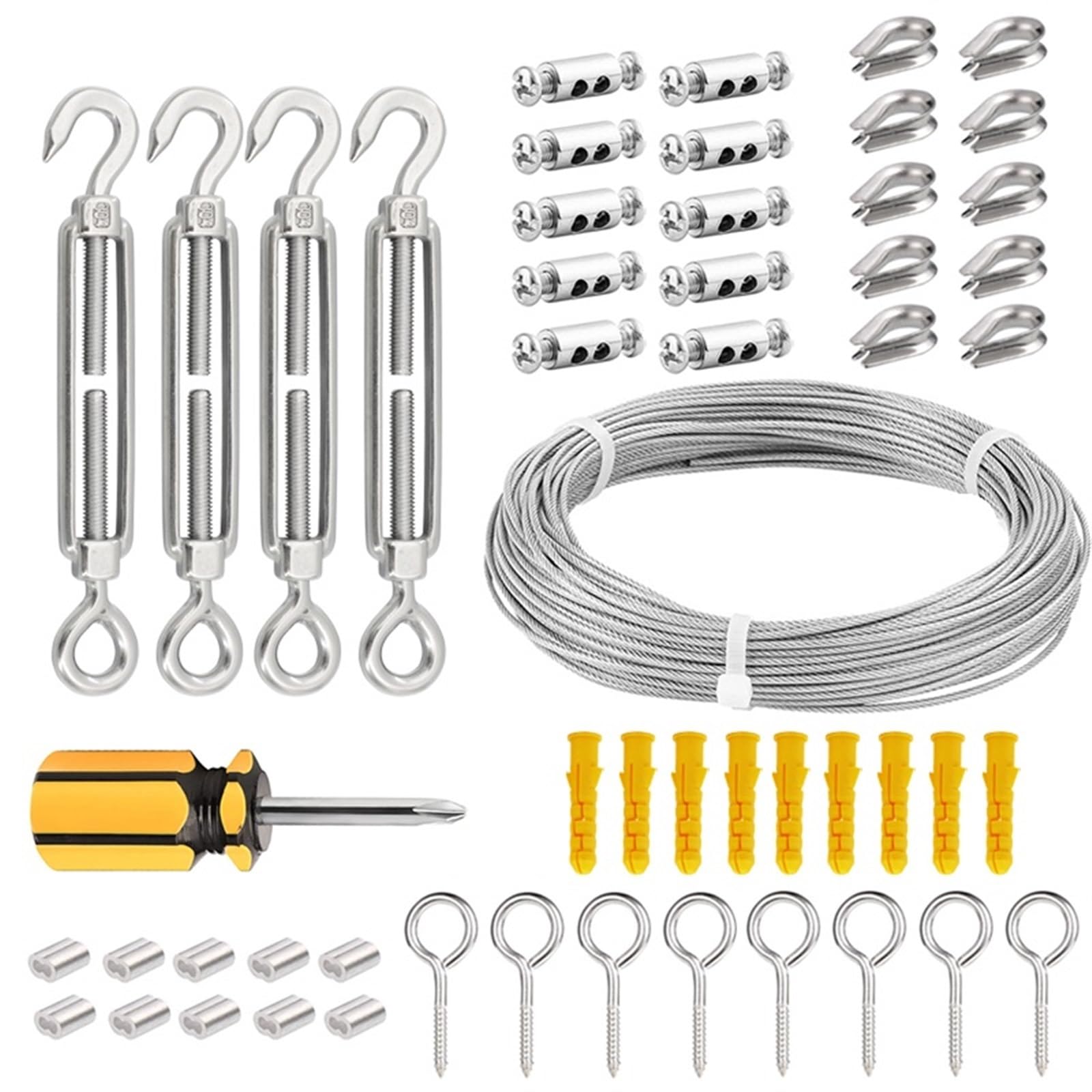 Tenditore Cavo Acciaio Kit tenditore tenditore filo da giardino da 20 m con cavo metallico Kit ringhiera cavo in acciaio inossidabile 304 for appendere quadri