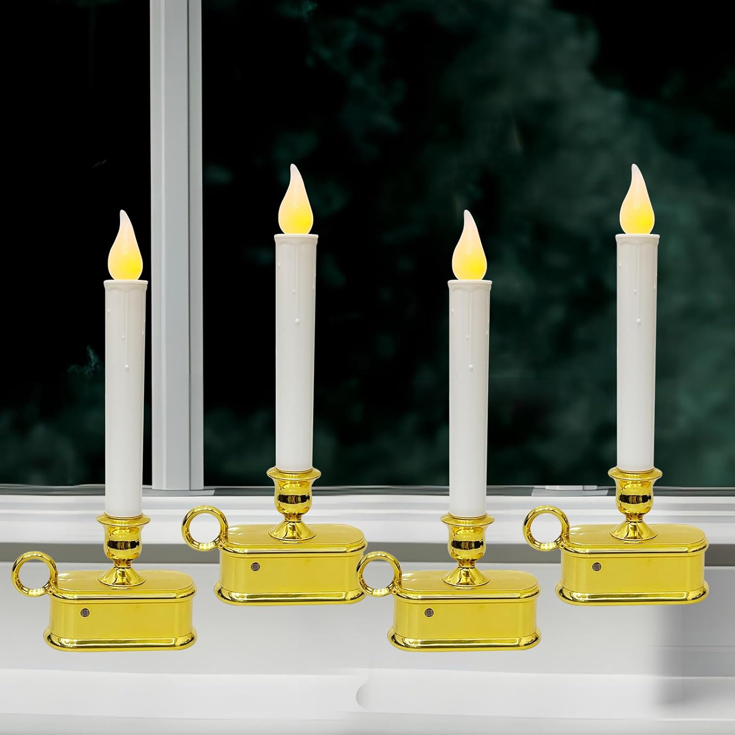 4 Pcs Christmas Electric Window Candles,10 Inch LED Taper