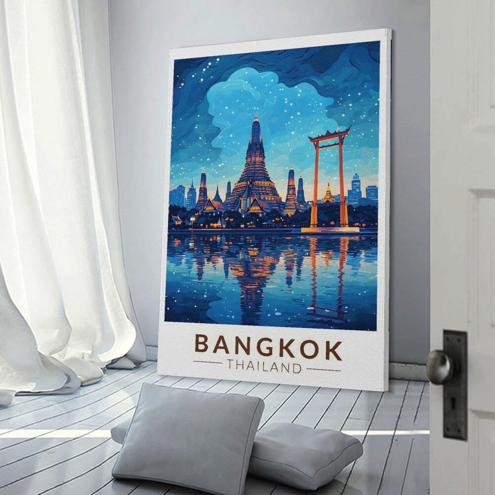 Junmoney Bangkok Cityscape at Night Wall Art Print 24x36inch(60x90cm), for Corridors, Hallways Or Apartment Entries, Wall Decor to Refresh Empty Corners