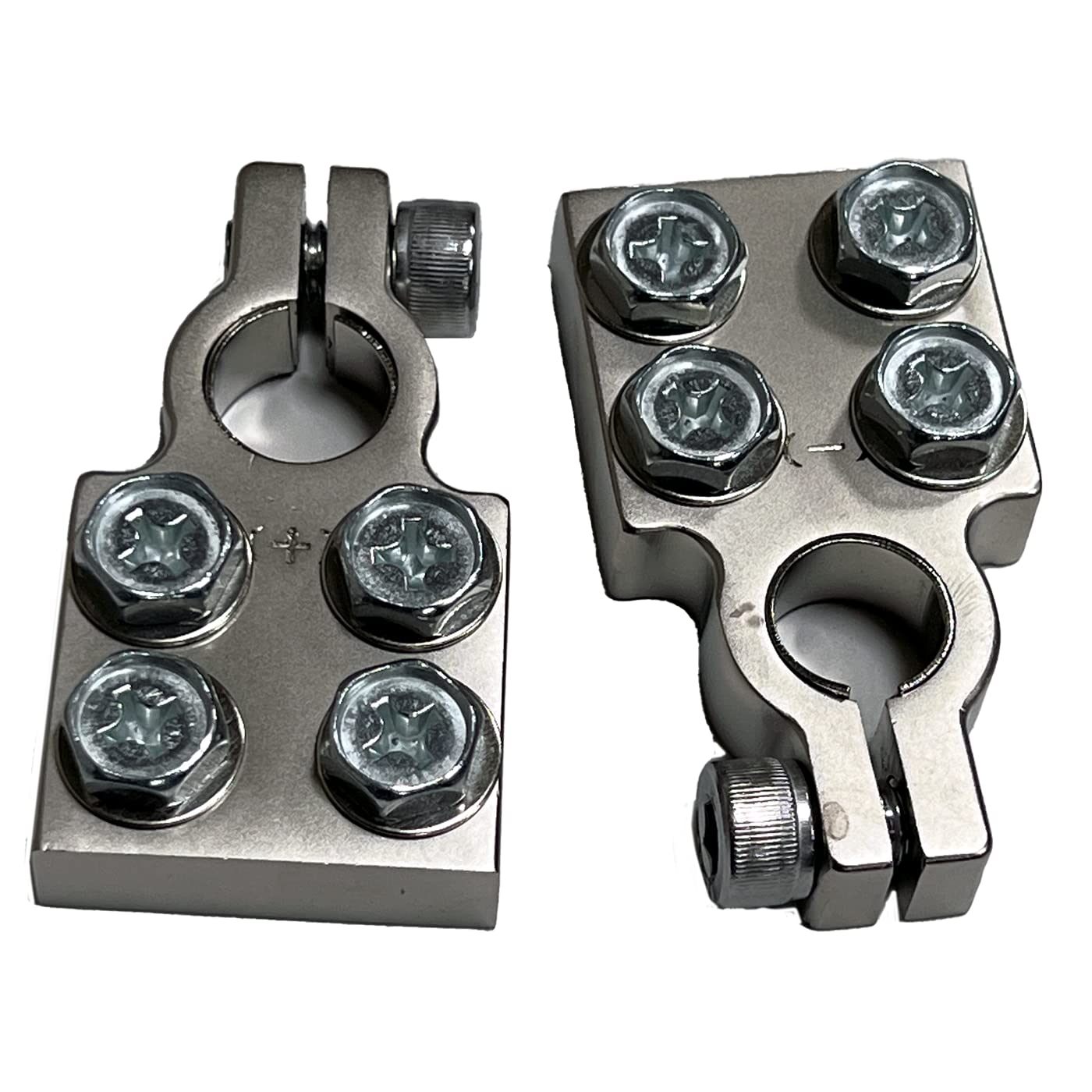 Pair of SAE 4 Spot Flat Battery Terminal Car Audio Top Post 4/0 AWG Lugs + Bolts