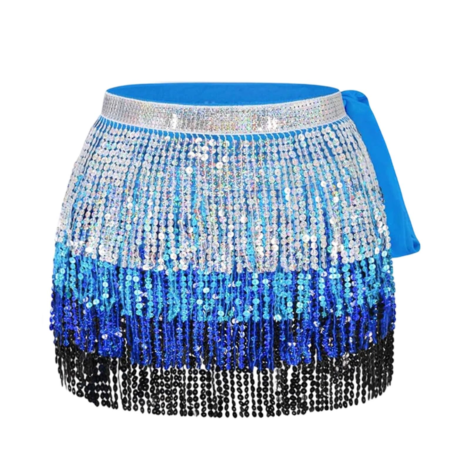 Minifalda para danza del vientre, con lentejuelas, borlas, cinturón, para la cintura, estilo bohemio, con flecos, para actuaciones y fitness