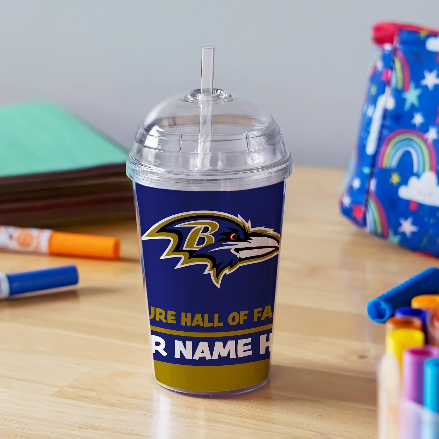 Rico Industries NFL Football Baltimore Ravens 12oz Personalized Team Color Youth Plastic Tumbler