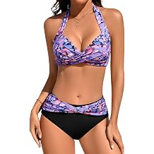 UMIPUBO Womens Printed 2 Piece Bikini Set Halter High Waist Tummy Control