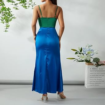 Meicywybb Frauen Satin Ausschnitt Röhrenoberteil Maxikleid Spaghettiträger  Bodycon Cami Langes Kleid Abend Cocktail Formelles Kleid : Amazon.de:  Bekleidung