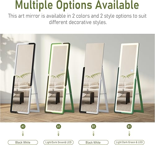 Miniatura 5 de Vlsrka Espejo de longitud completa con luces, espejo de cuerpo completo de 63 x 20 pulgadas para dormitorio, espejo de pie LED con atenuación de