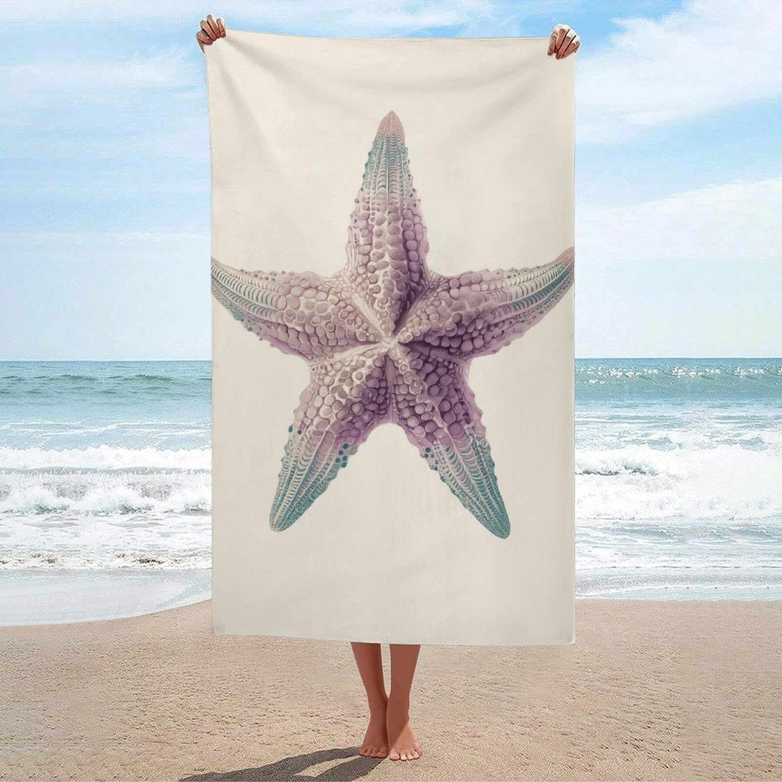 asbwuo Elegant Vintage Starfish Pastel Colours Beach Towel