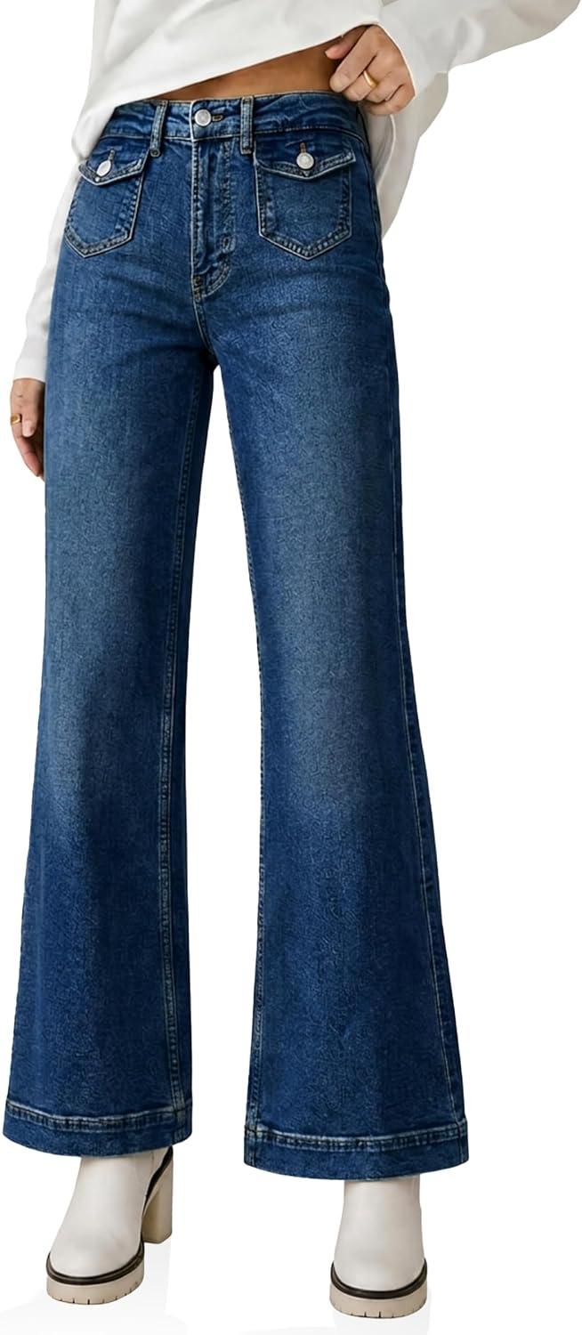 Cicy Bell Womens Summer High Waisted Jeans Casual Trendy Wide Leg Baggy Vintage Denim Pants with Pockets