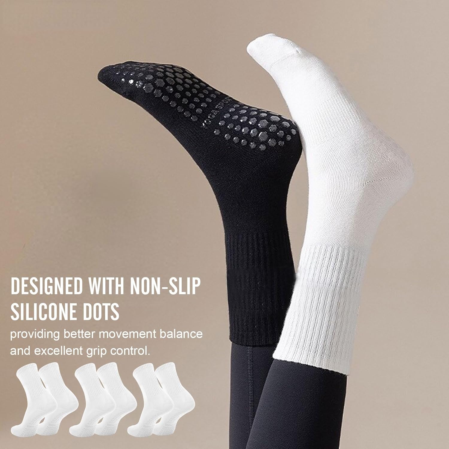 3 Pairs Non Slip Yoga Socks for Women Anti-skid Long Socks for Yoga, Barre, Ballet, Dance, Barefoot Workout Gym - Image 5