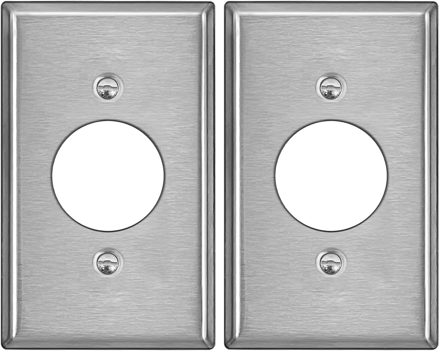 BESTTEN 2 Pack 1-Gang 1.406-Inch Hole Metal Wall Plate with Ｗhite or Clear Plastic Film for Single Receptacle, Anti-Corrosion Stainless Steel Outlet Cover, Standard Size