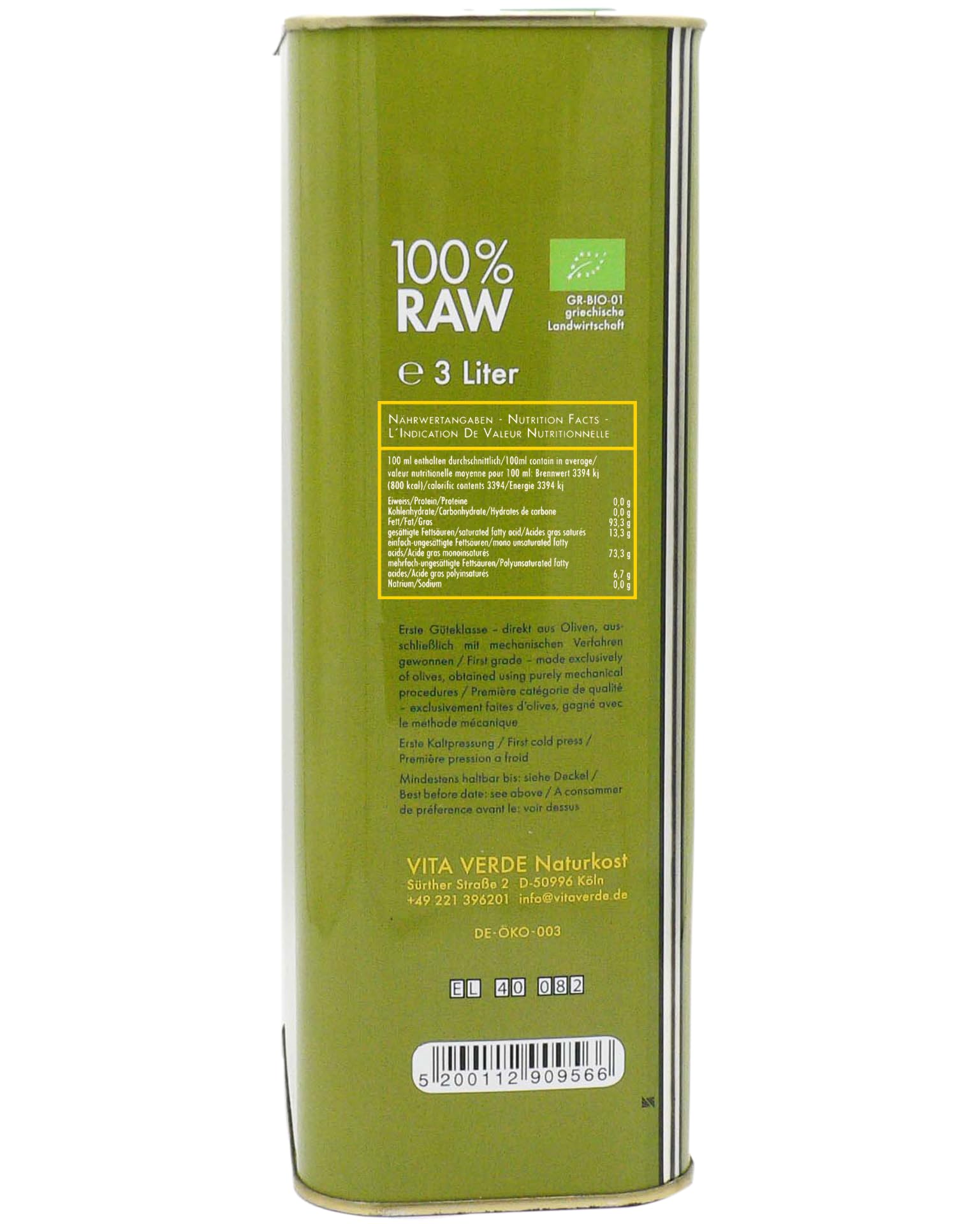 Vita Verde Bio-Olivenöl nativ extra 3l