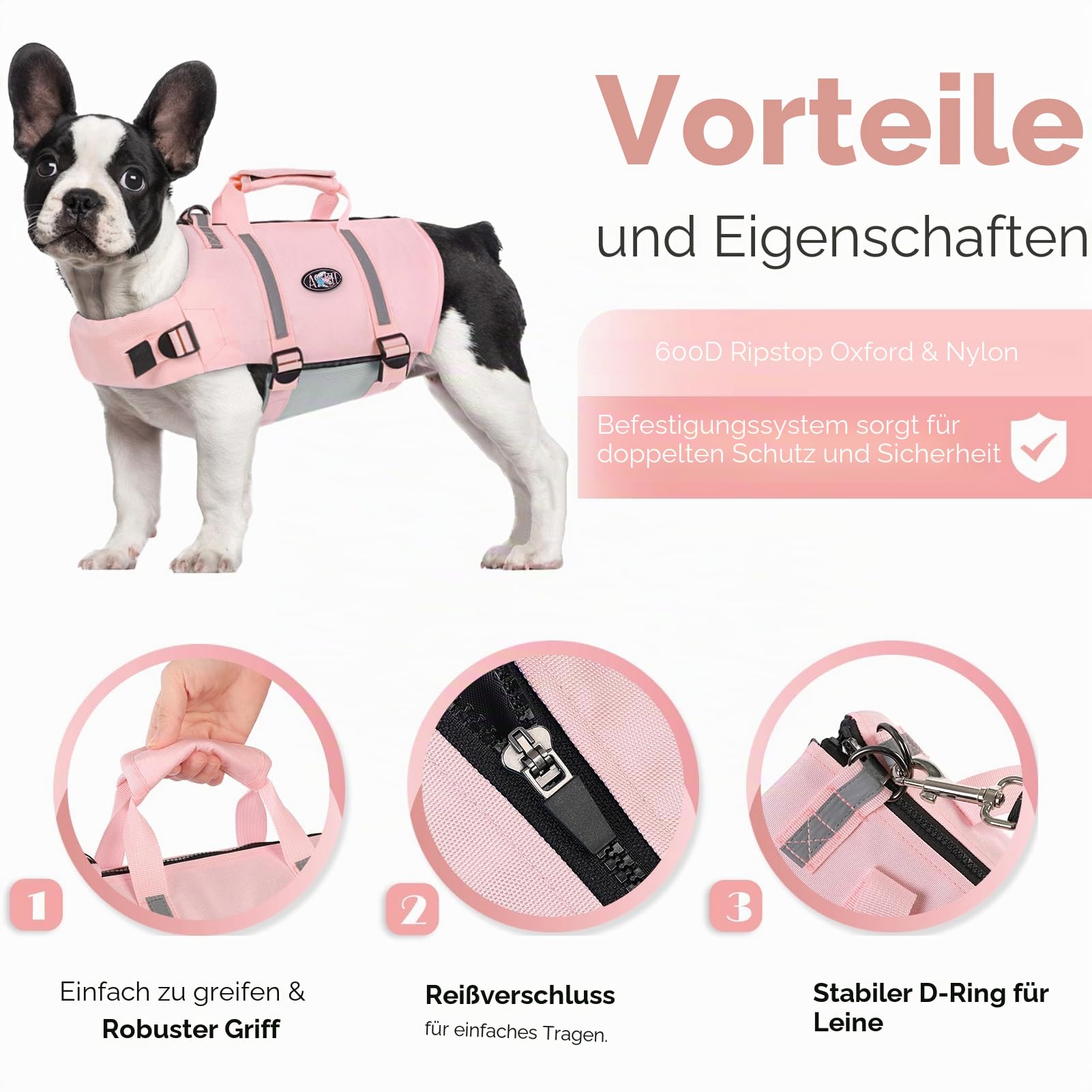 AOFITEE Schwimmweste Hund XS, Verstellbar Hundeschwimmweste Rettungsweste Hund Mit Griff, Reißfest Reflektierende Hunde Schwimmweste Hohe Flotation Dog Life Jacket für Kleine Hunde