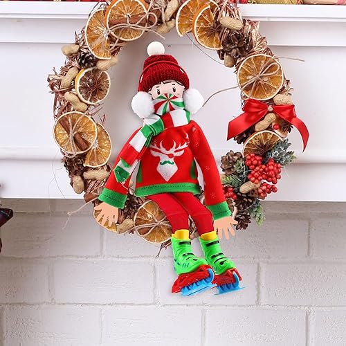 Miniatura 7 de Juego de 9 accesorios de muñeca elfo de Navidad, incluye orejeras, bufanda, capucha, botas, tubo de nieve inflable, máscara, sombrero, patines de